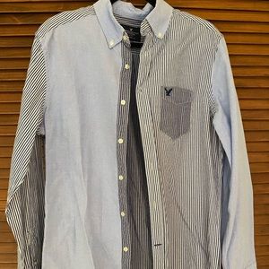 American Eagle Outfitters Blue and Striped Button Down Dress Shirt
